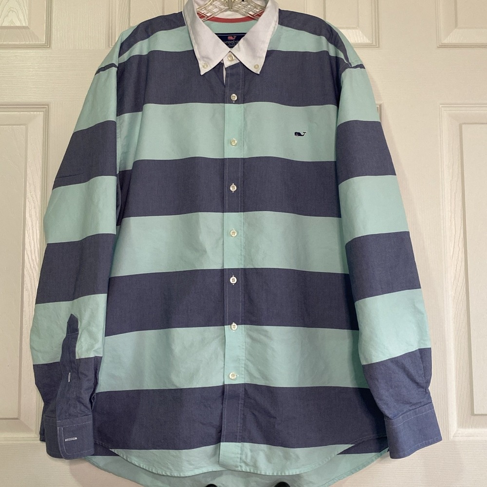 Vineyard Vines Slim Fit Whale Shirt Men 2XL Blue Striped Button Down Classic